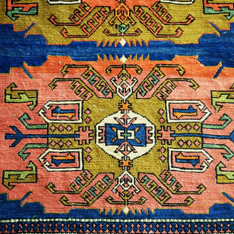 Hand Loomed Soumak Caucasian Area Rug in Nearly Square Size with Two