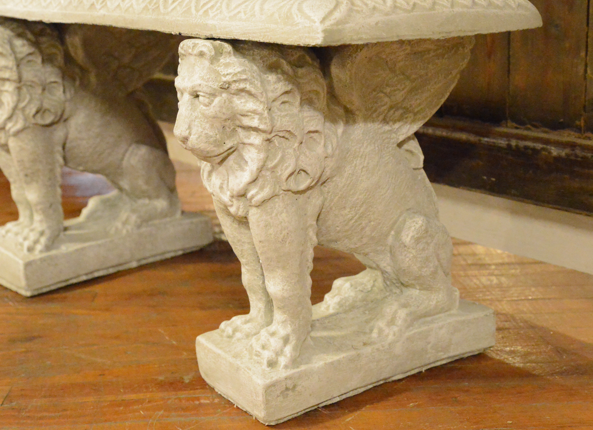 Concrete Garden Bench with Winged Lions EBTH