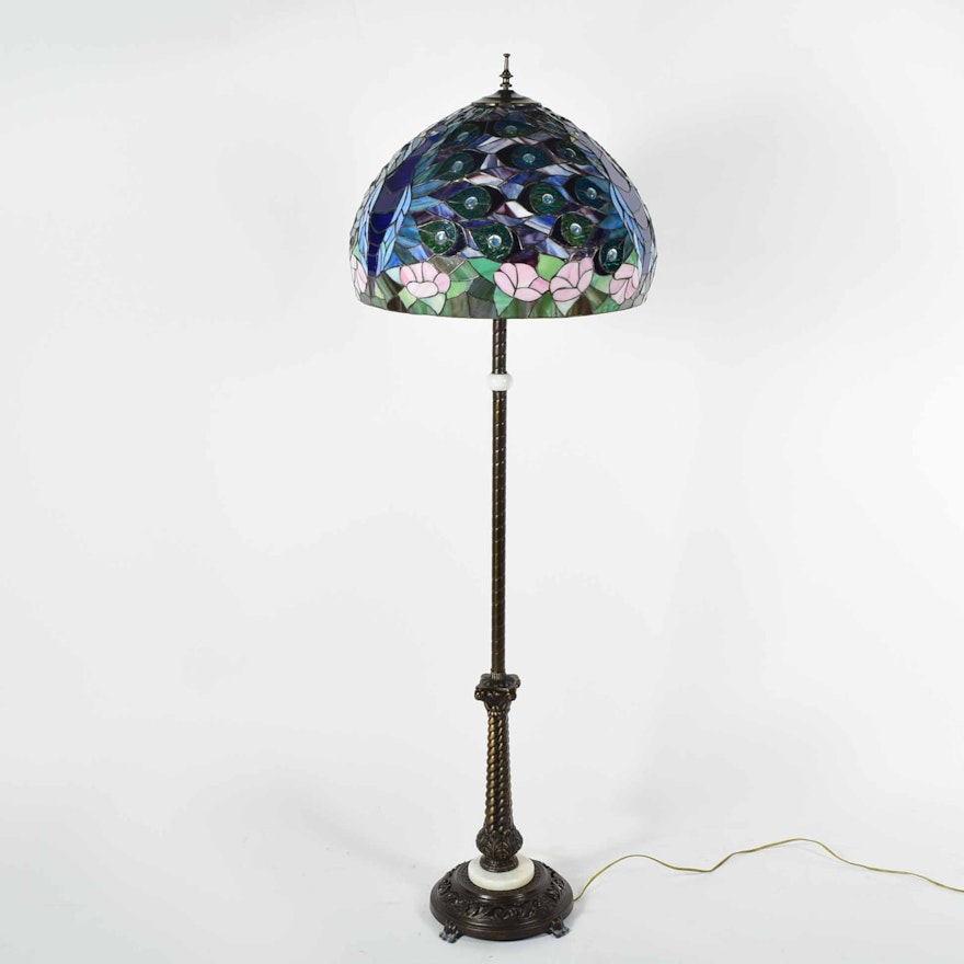 Tiffany Style Peacock Stained Glass Floor Lamp Ebth