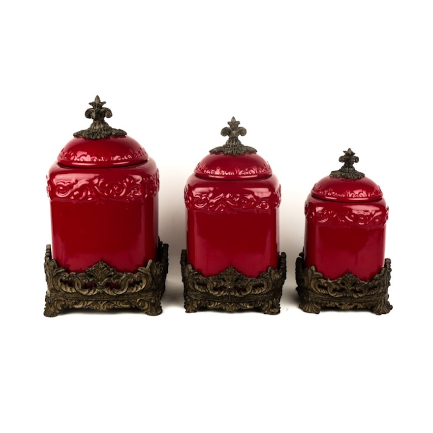 Trio Of Ceramic Kitchen Canisters By Drake Ebth