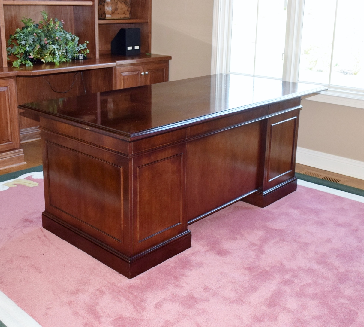 Walnut Executive Desk With Glass Top By Hooker Furniture Ebth