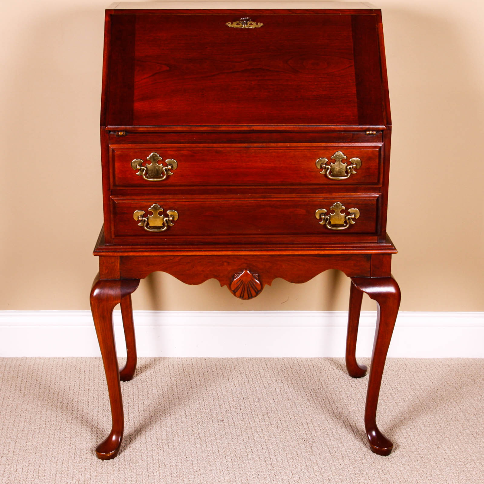 Cherry Queen Anne Style Drop Front Secretary Desk Ebth