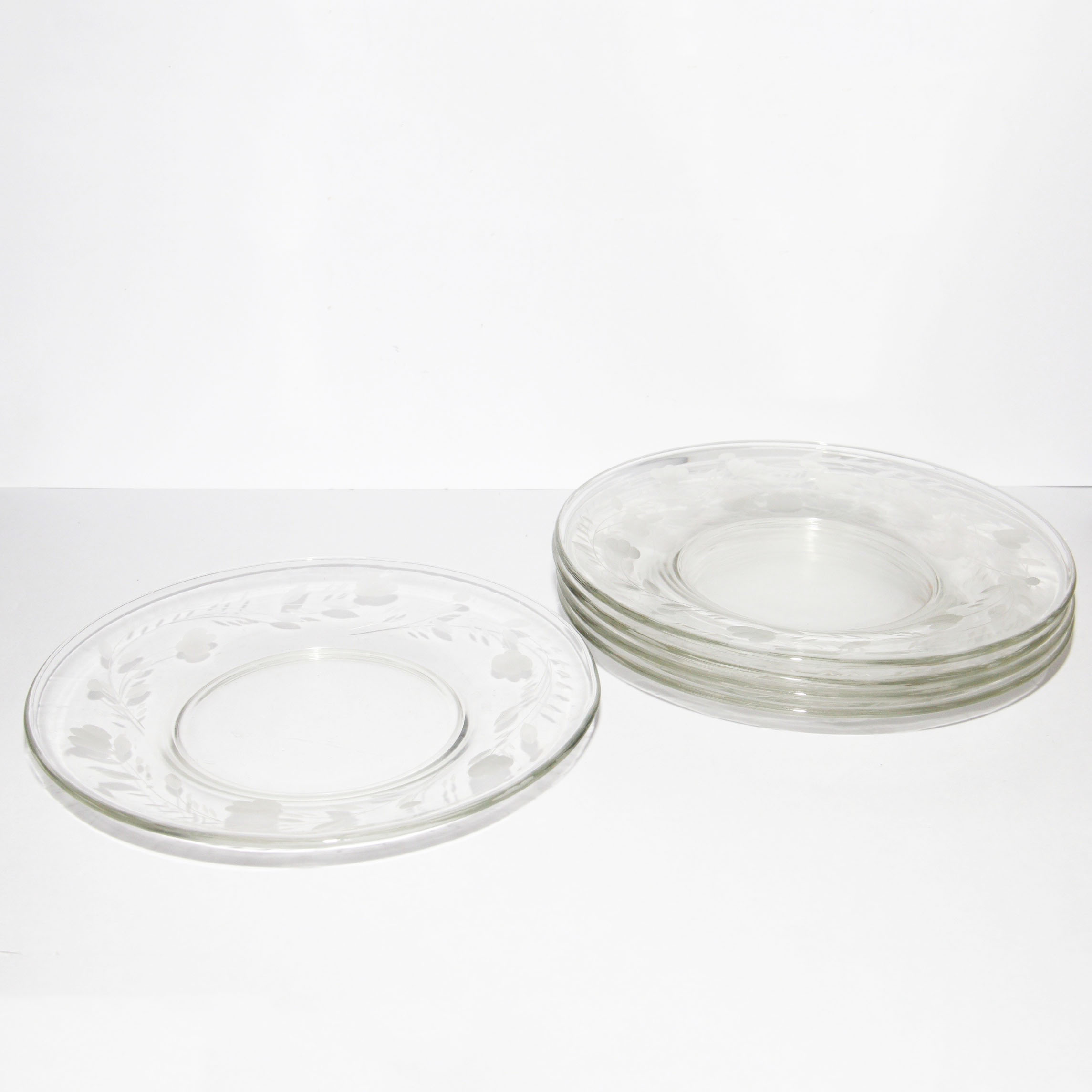 Set of Etched Glass Salad Plates EBTH