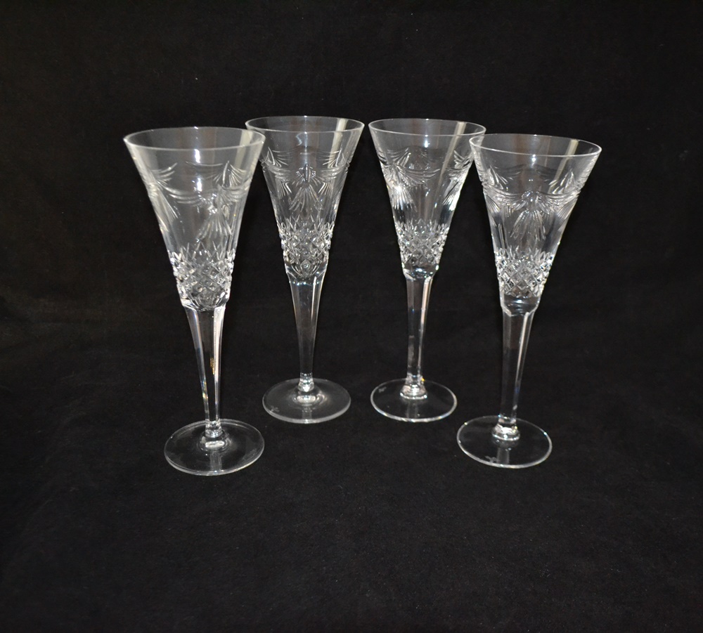Four Waterford "Millennium" Series Cut Crystal Toasting Flutes "Peace