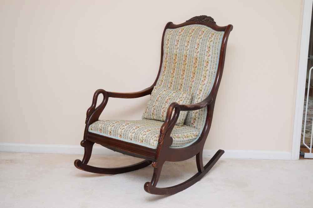 Antique Swan Neck Upholstered Rocking Chair EBTH