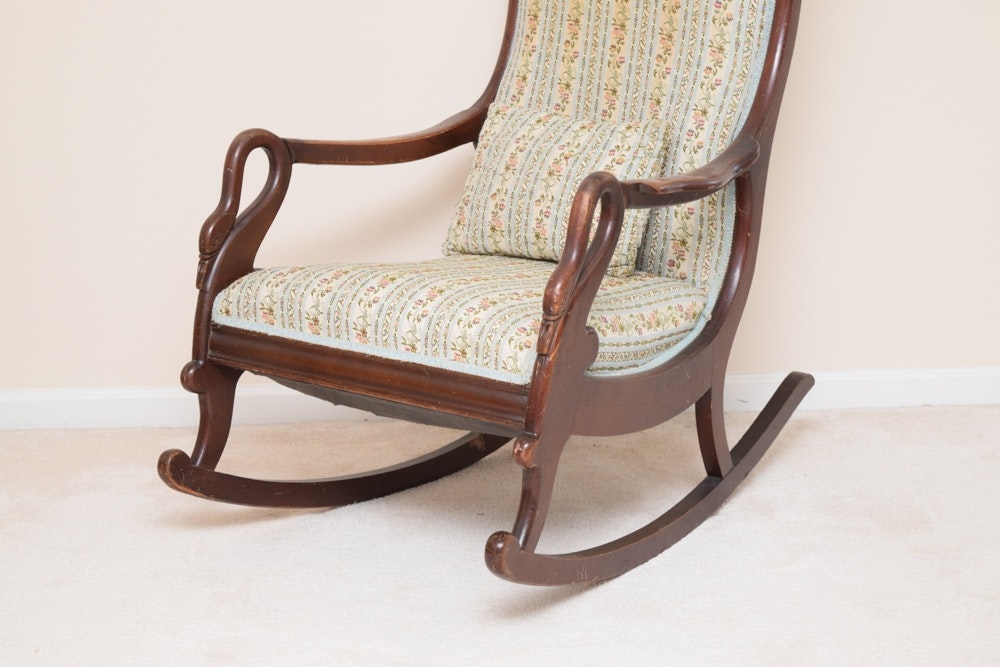 Antique Swan Neck Upholstered Rocking Chair | EBTH