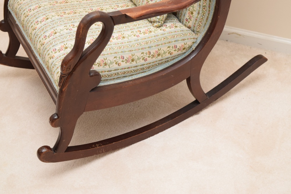 Antique Swan Neck Upholstered Rocking Chair EBTH