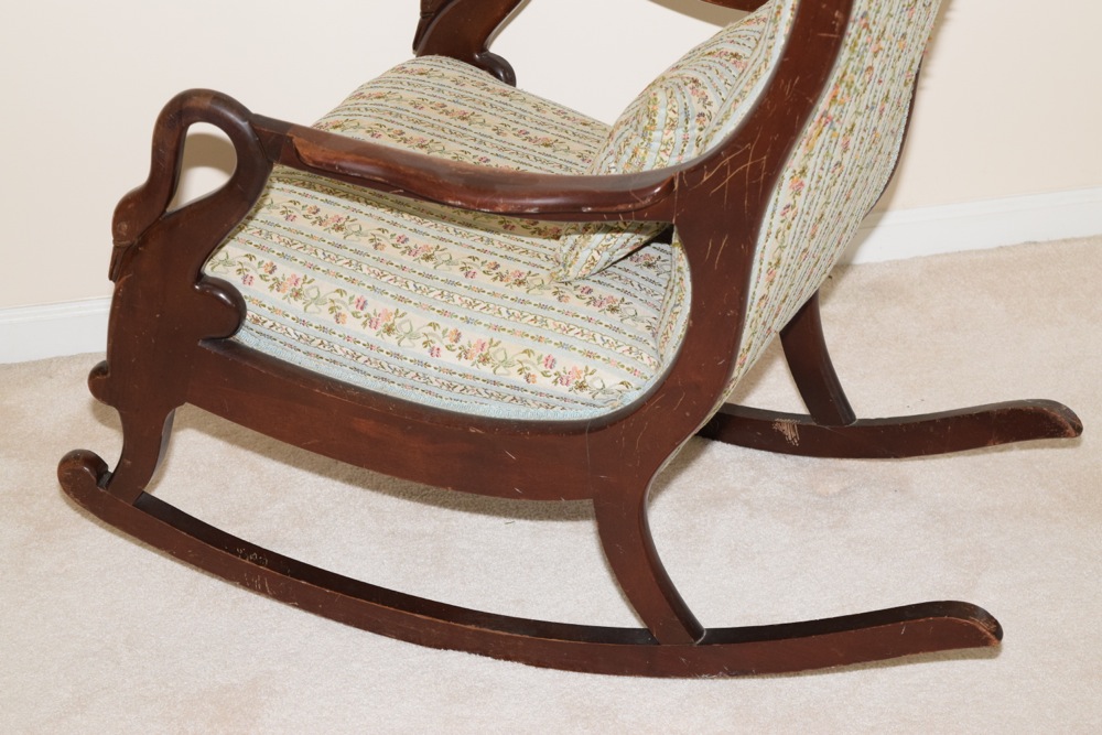 Antique Swan Neck Upholstered Rocking Chair EBTH