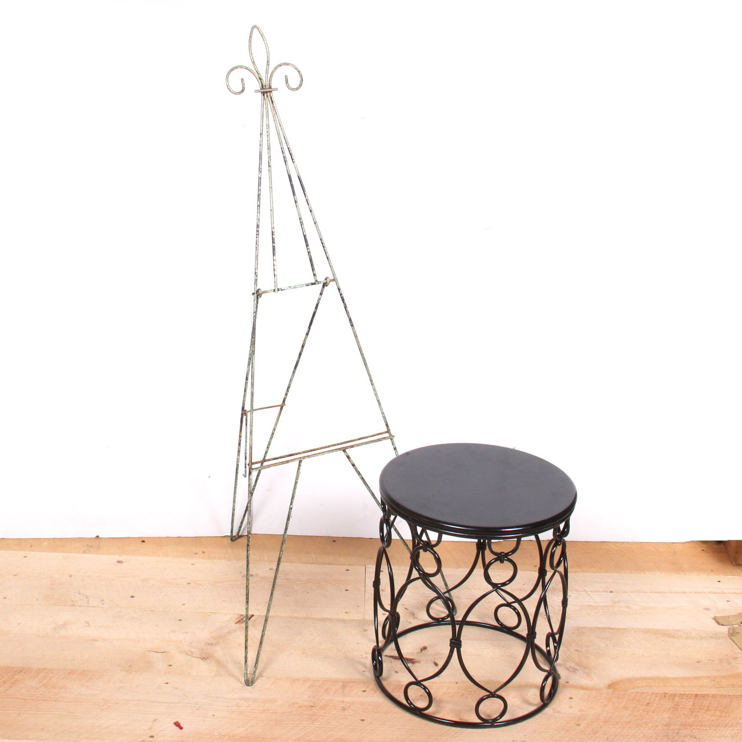 Art Deco Style Wrought Iron Garden Stool and Easel EBTH