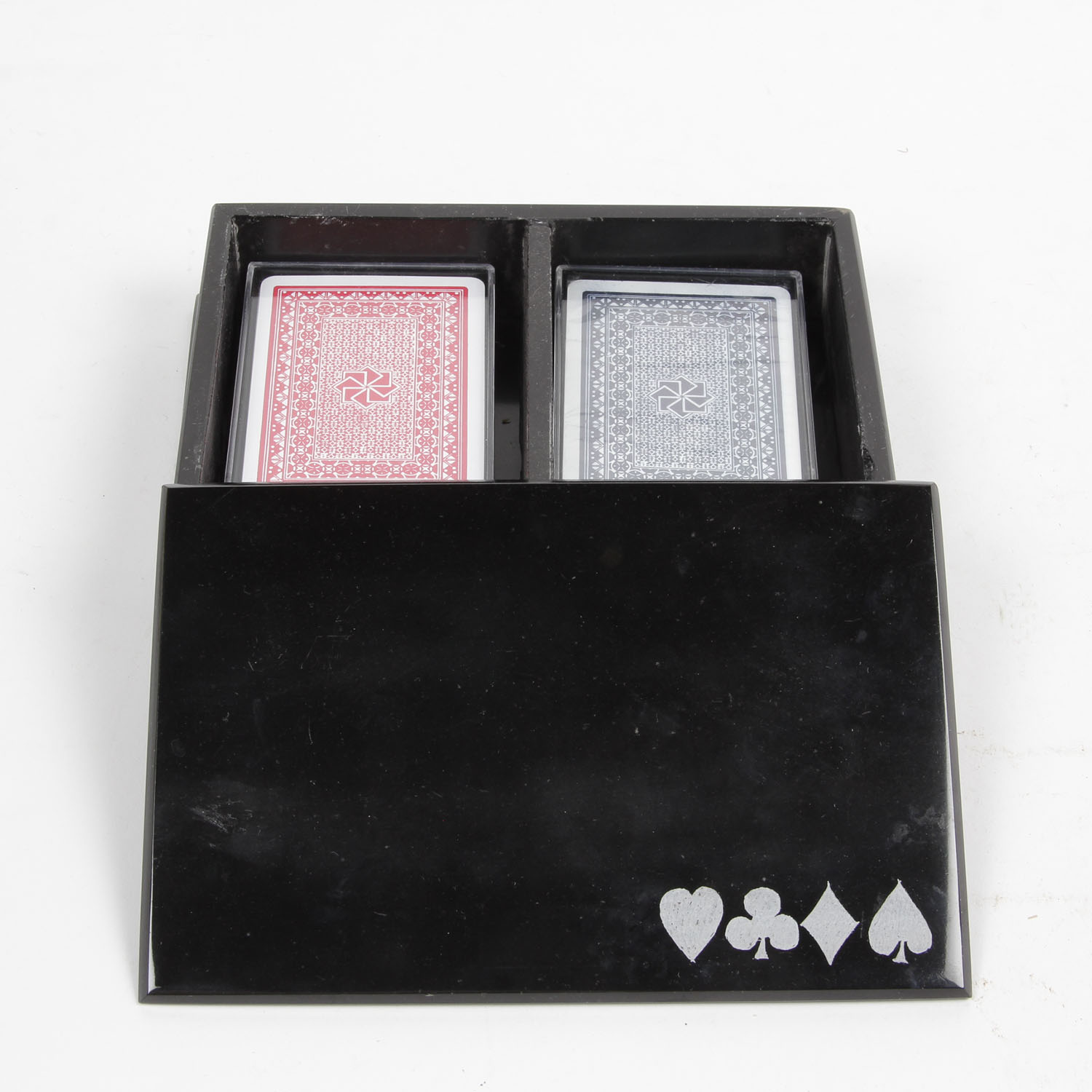 MidCentury Lidded Stone Double Deck Card Holder EBTH