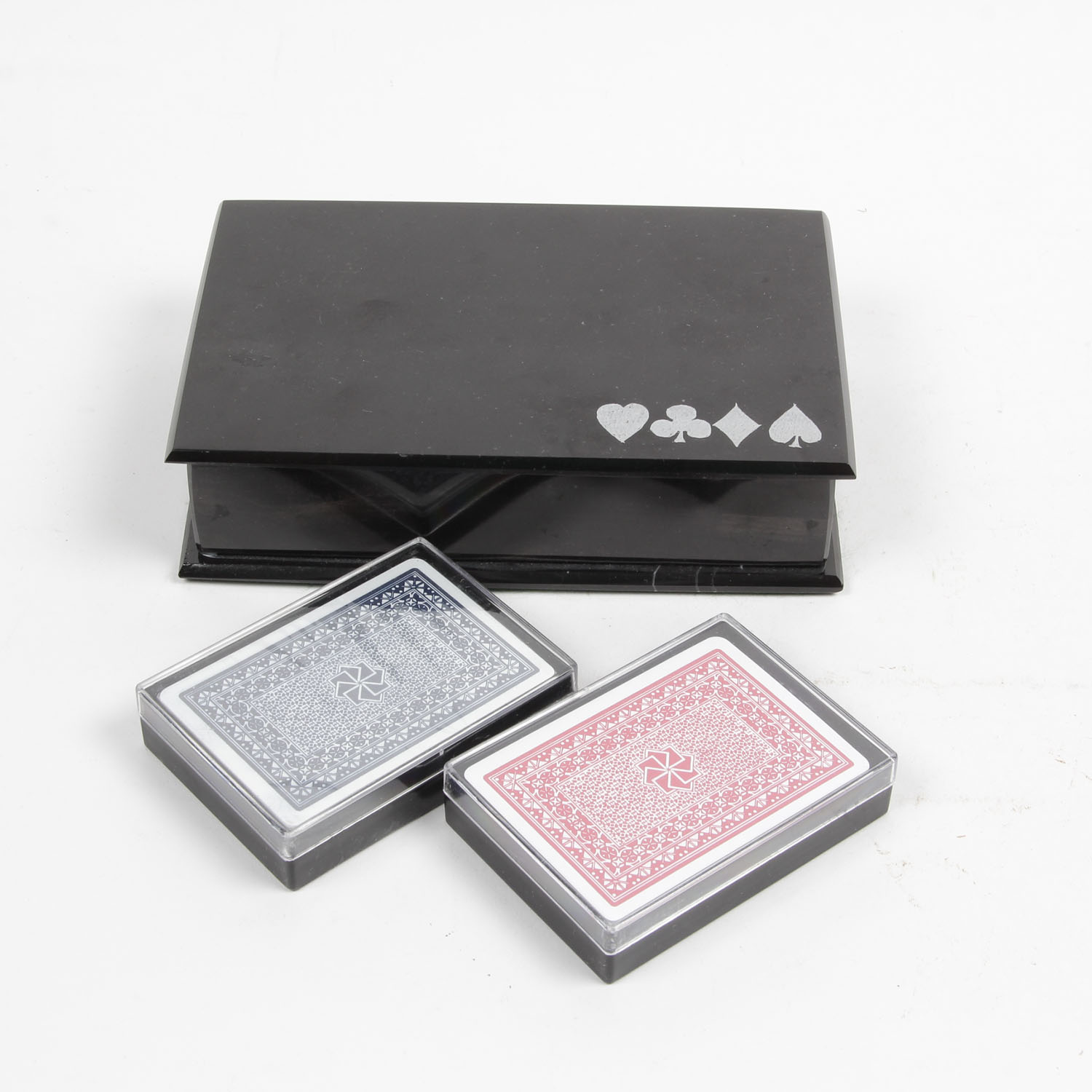 MidCentury Lidded Stone Double Deck Card Holder EBTH