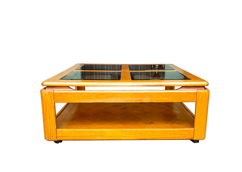 Oak Glass Top Coffee Table EBTH