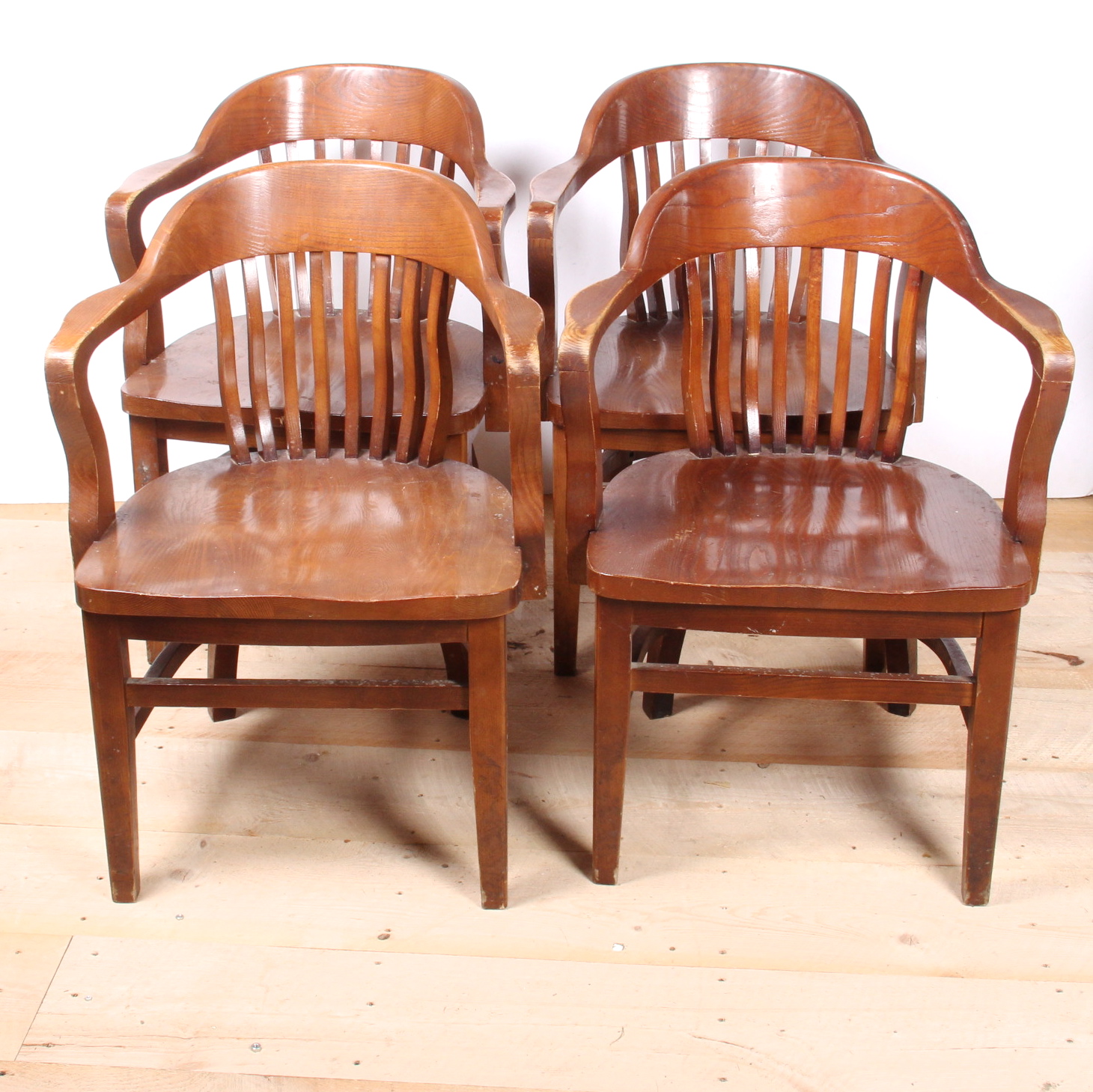 Collection of Four Oak Banker Chairs EBTH