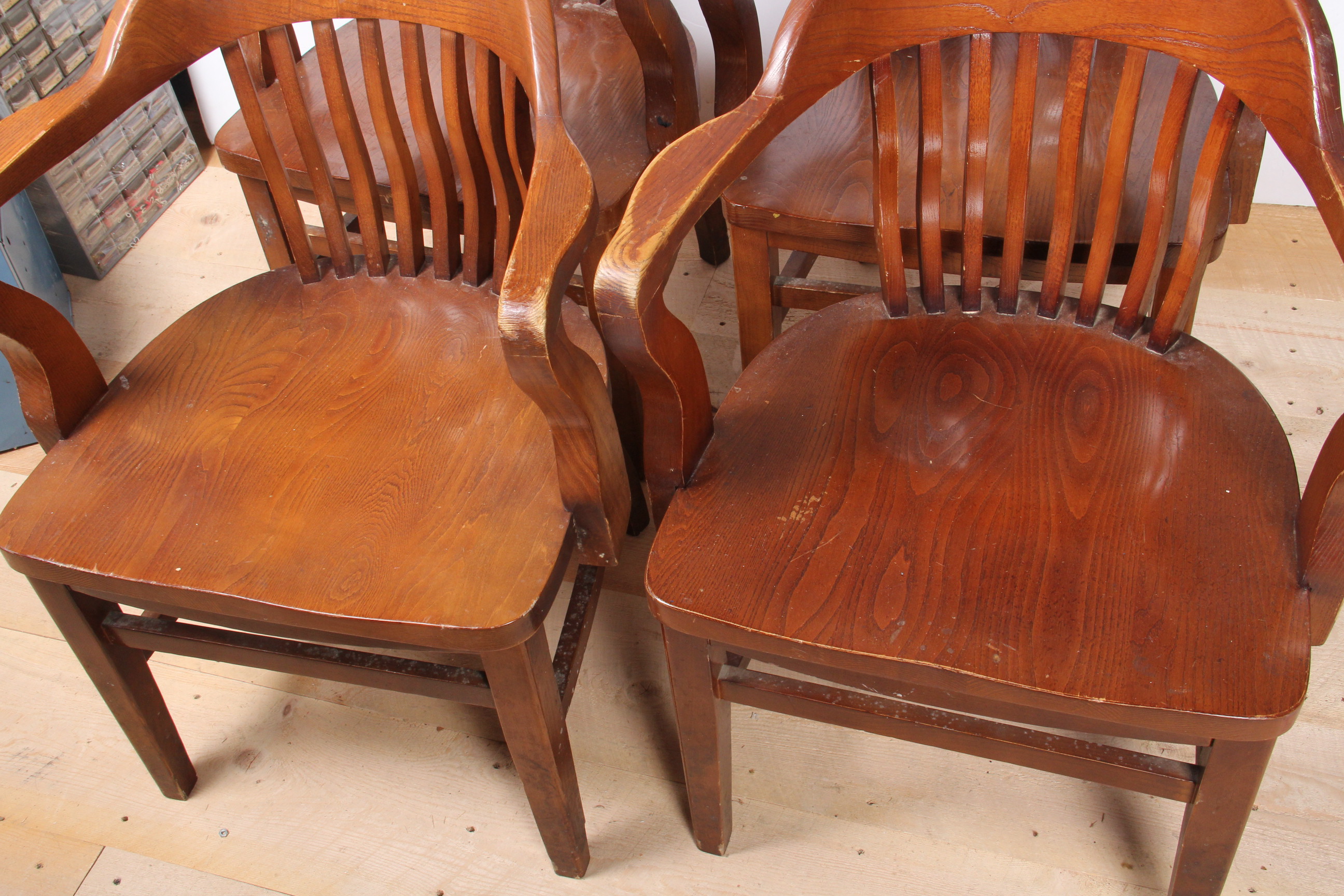 Collection of Four Oak Banker Chairs EBTH