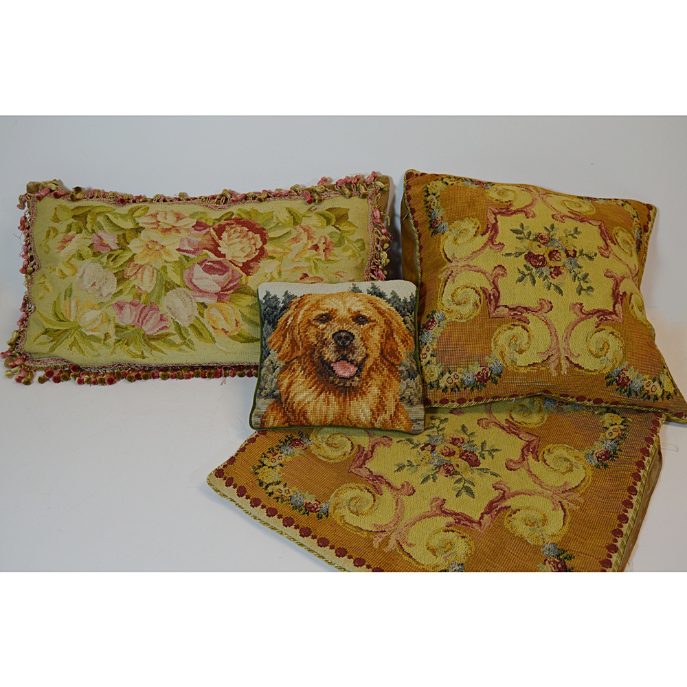 French Style Tapestry And Needlepoint Designer Down Filled Pillows
