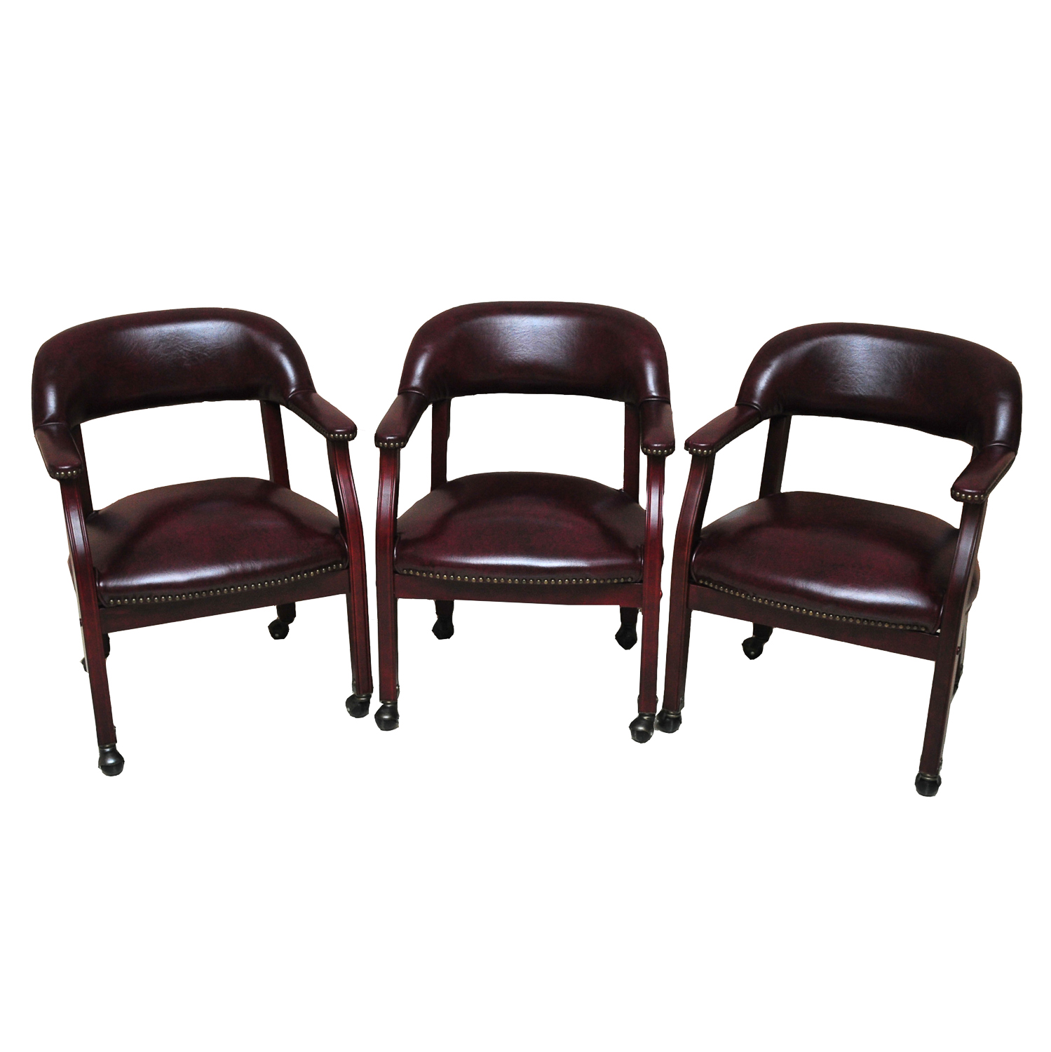 Collection of Three Faux Leather Rolling Arm Chairs EBTH
