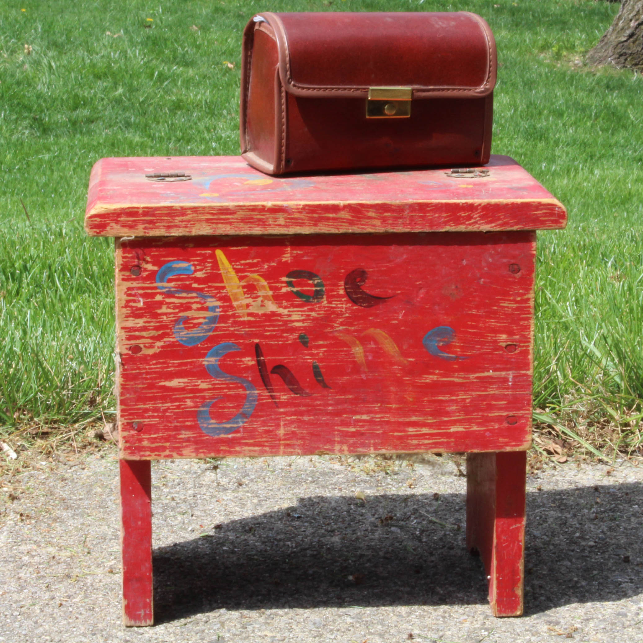 Hand Painted Shoe Shine Box and Equipment EBTH