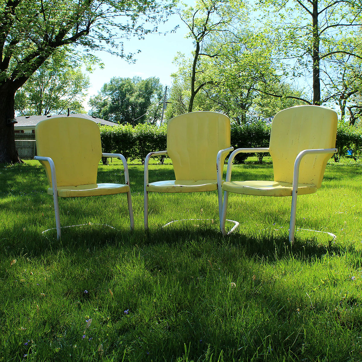 Three Vintage Yellow Metal Patio Chairs EBTH