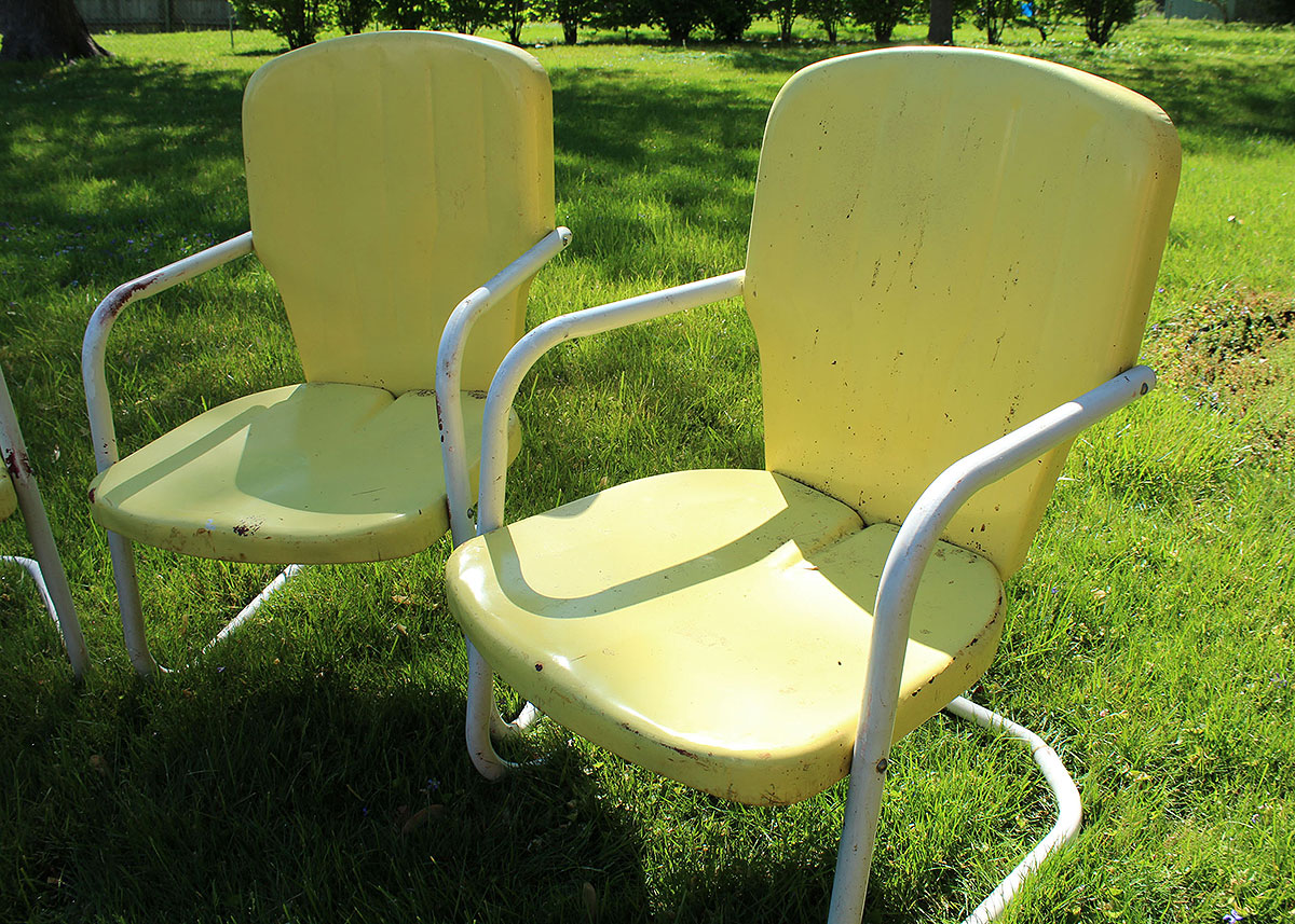 Three Vintage Yellow Metal Patio Chairs EBTH   IMG 6832 