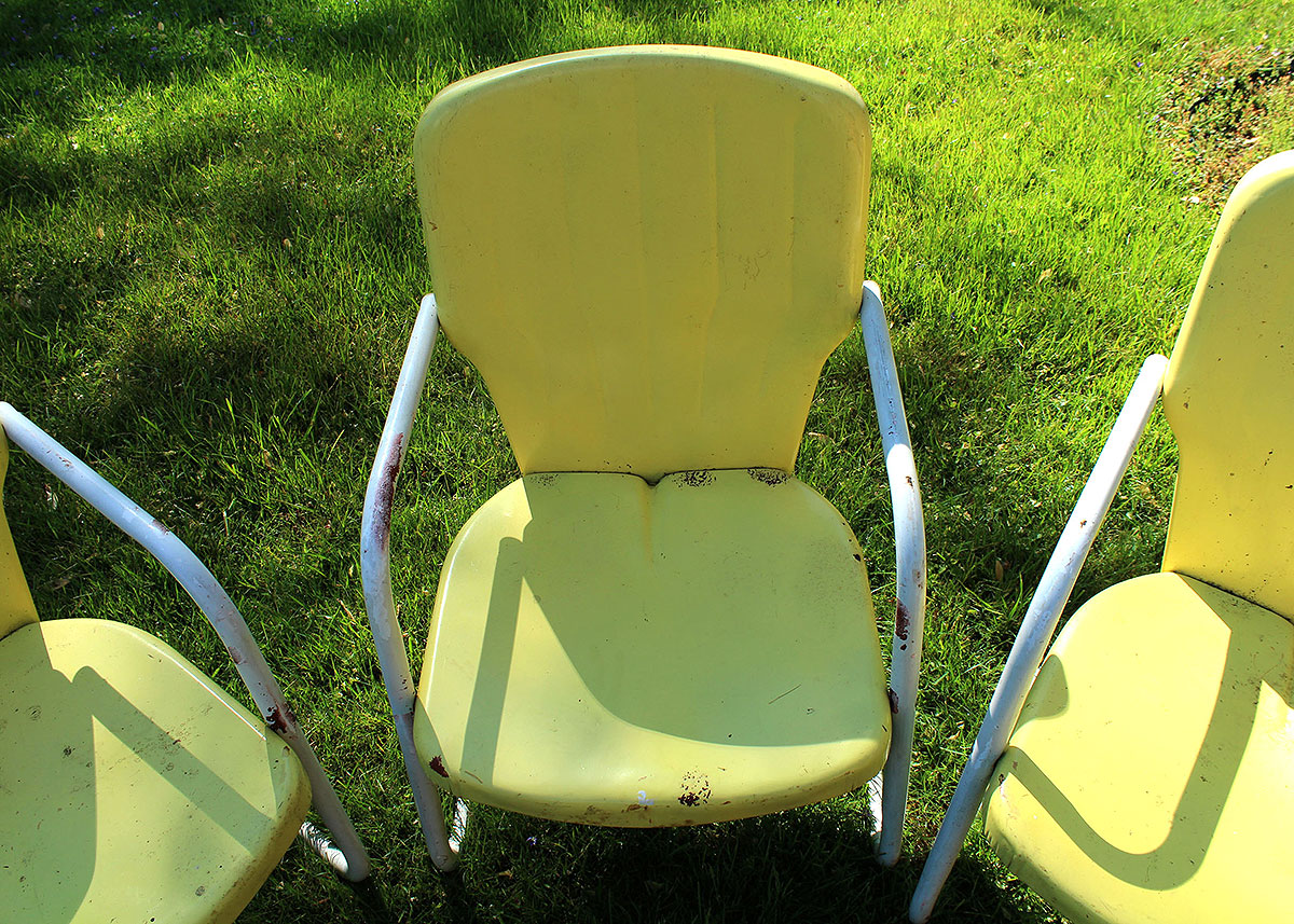 Three Vintage Yellow Metal Patio Chairs EBTH