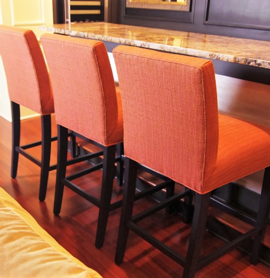 Trio of Coral Colored Ethan Allen Bar Stools : EBTH Trio of Coral Colored Ethan Allen Bar Stools : EBTH - Trio of Coral Colored Ethan Allen Bar Stools ...