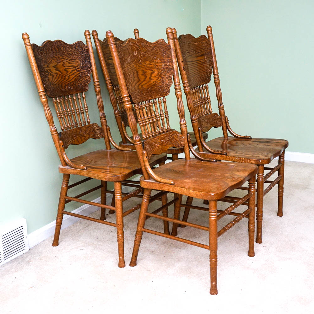 Set Of Four Strongson Pressed Back Oak Dining Chairs EBTH    DSC4918 