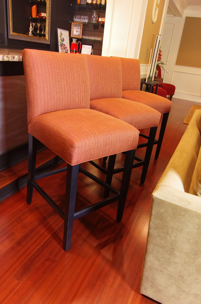 Trio of Coral Colored Ethan Allen Bar Stools | EBTH