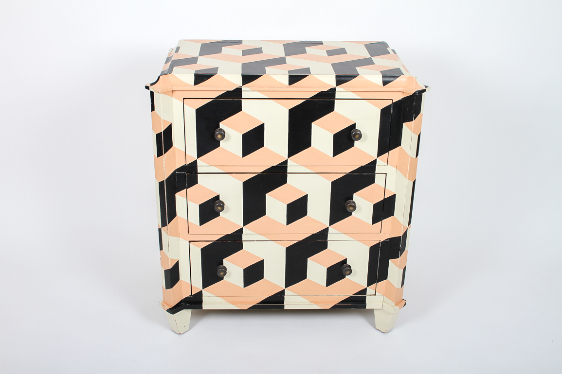 Painted Geometric Three Drawer Dresser EBTH