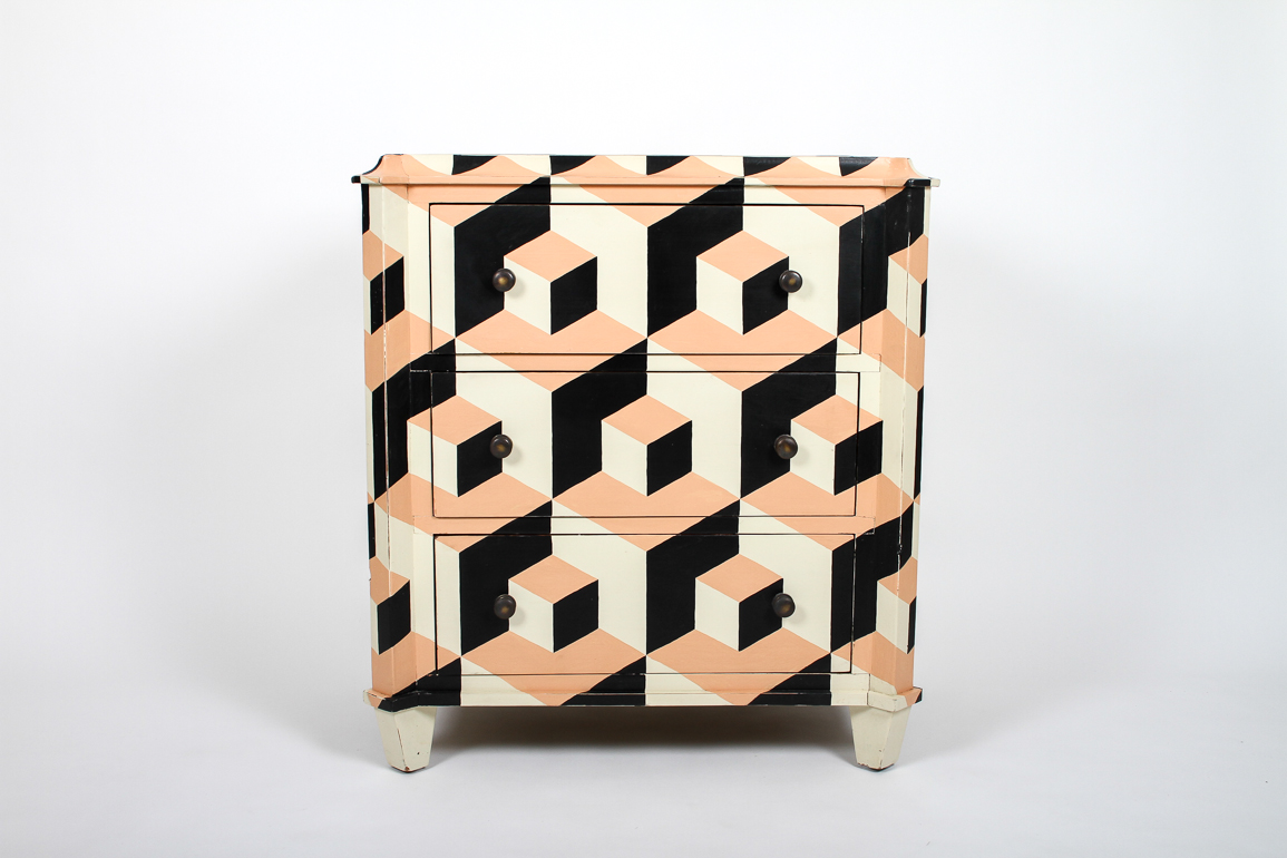 Painted Geometric Three Drawer Dresser EBTH