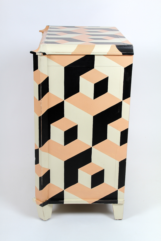 Painted Geometric Three Drawer Dresser EBTH