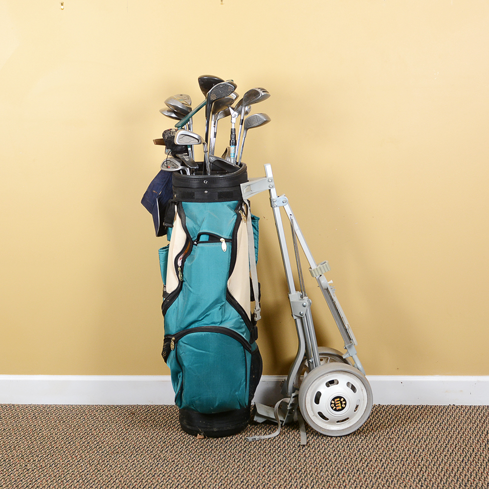 Golf Bag With Clubs and Caddy Cart EBTH