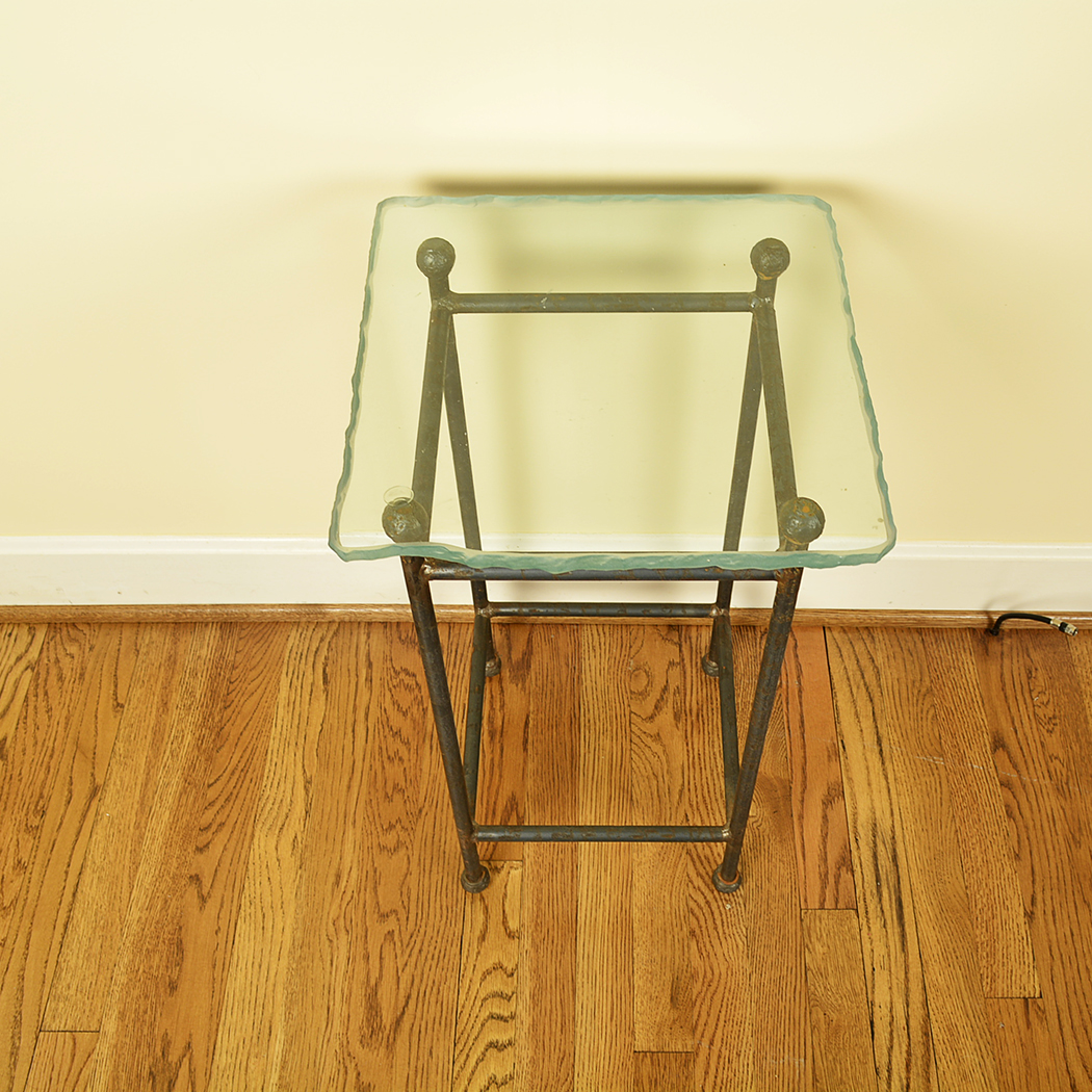 Cast Iron Glass Top Accent Table EBTH