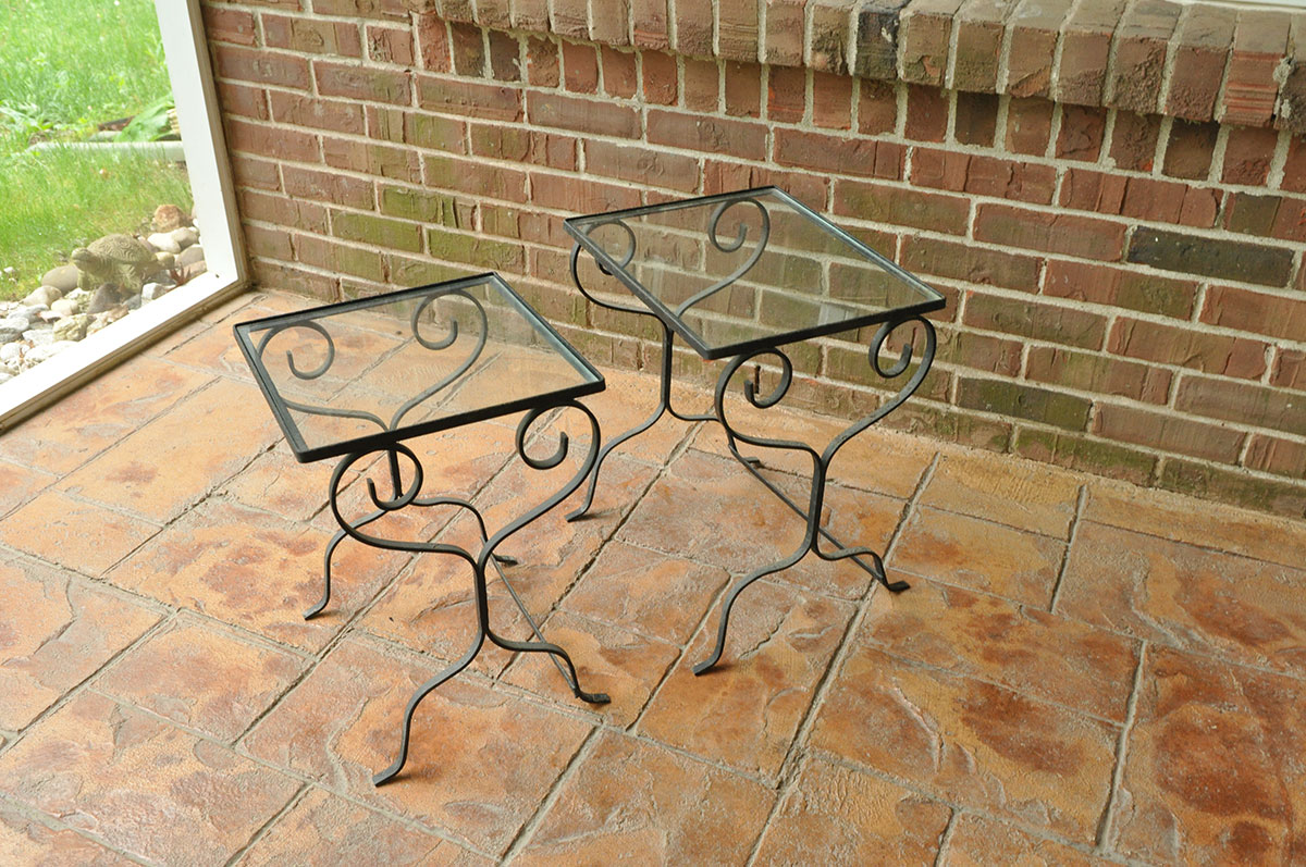 Pair of Wrought Iron and Glass Patio Nesting Tables EBTH