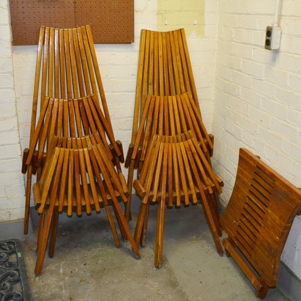 Retro Kentucky Stick Chairs, Footstools and Table : EBTH