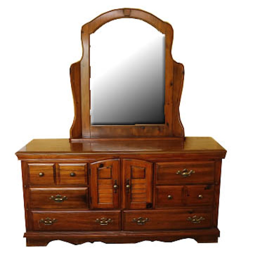 Knotty Pine Dresser With Mirror Ebth
