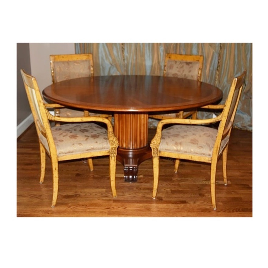 Charming henredon round dining table Round Henredon Banded Mahogany Dining Table With Four Neo Classic Arm Chairs Ebth