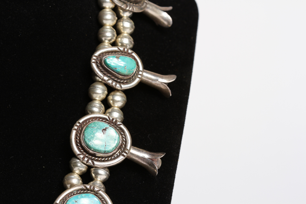 Vintage Navajo Benchmade Turquoise and Sterling Silver Necklace