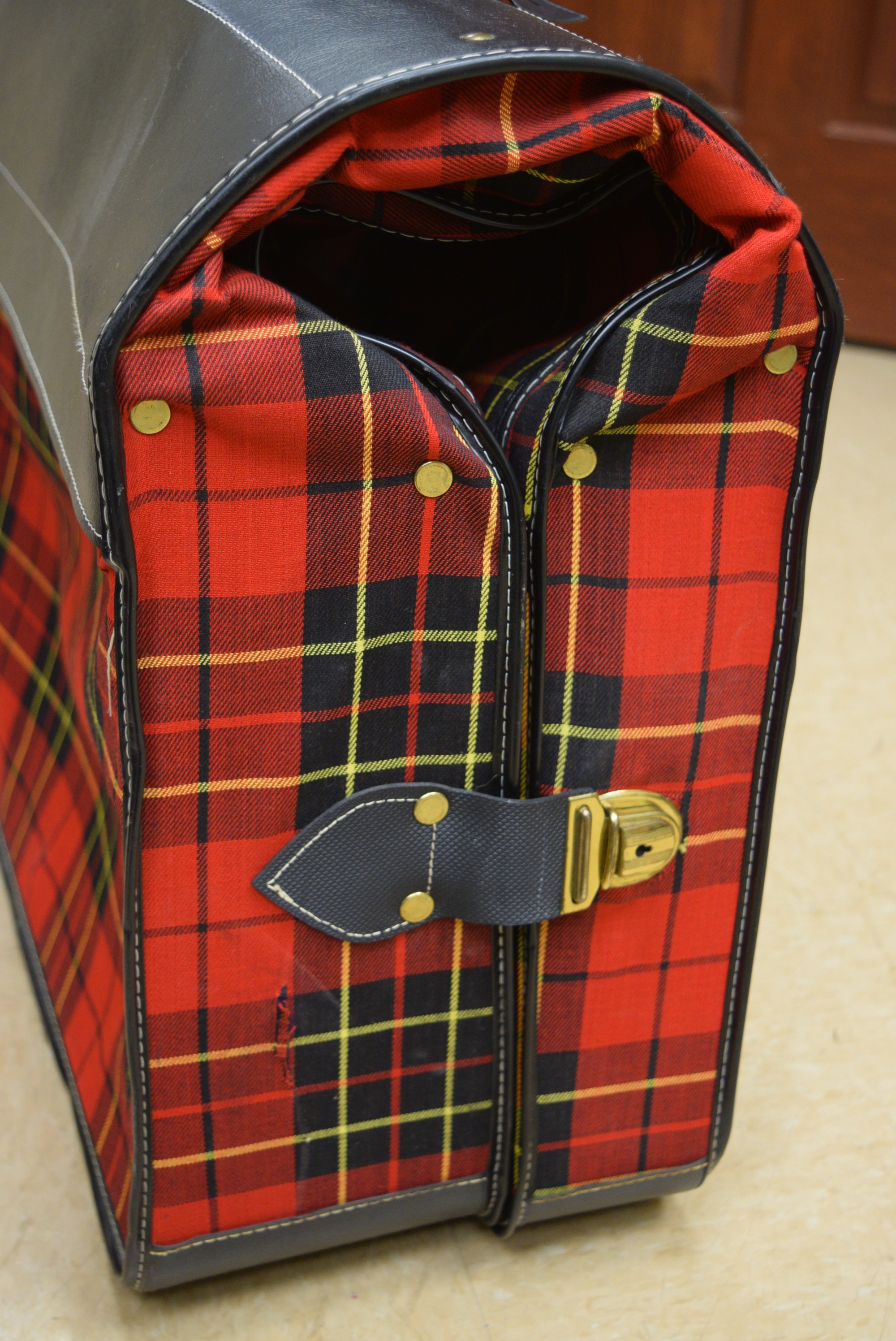 Vintage Plaid Garment Bag Suitcase EBTH