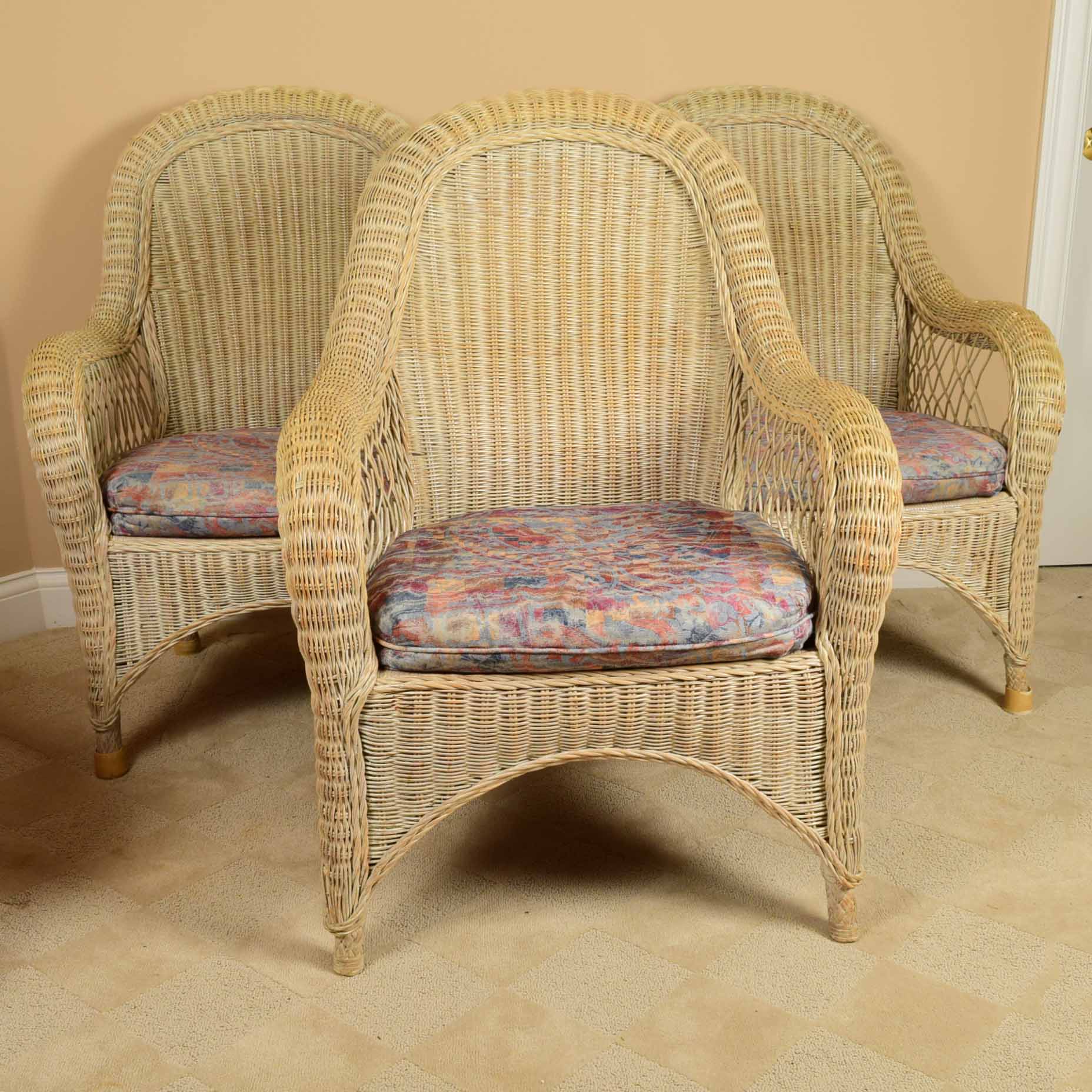 Pennsylvania House Curved Back Wicker Arm Chair Trio | EBTH