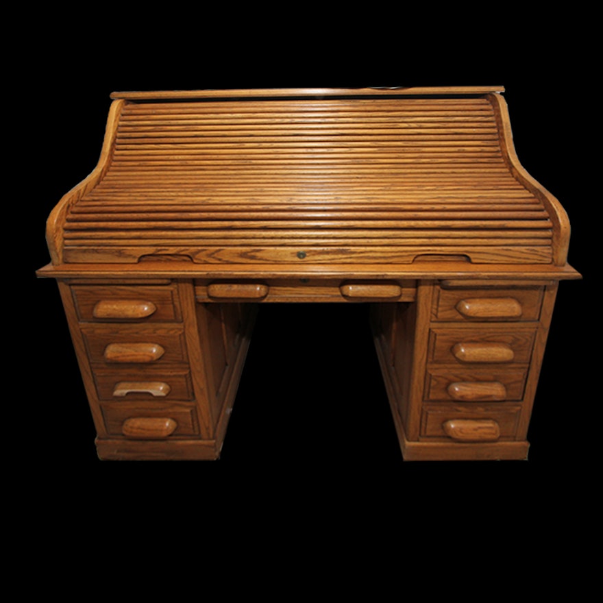 Vintage Oak National Mt Airy Rolltop Desk Ebth
