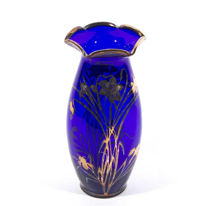 Silver Overlay Cobalt Vase EBTH