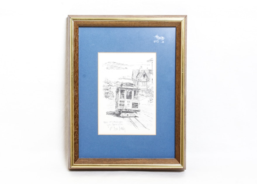 Pair Of Don Davey San Francisco Pencil Drawings Ebth