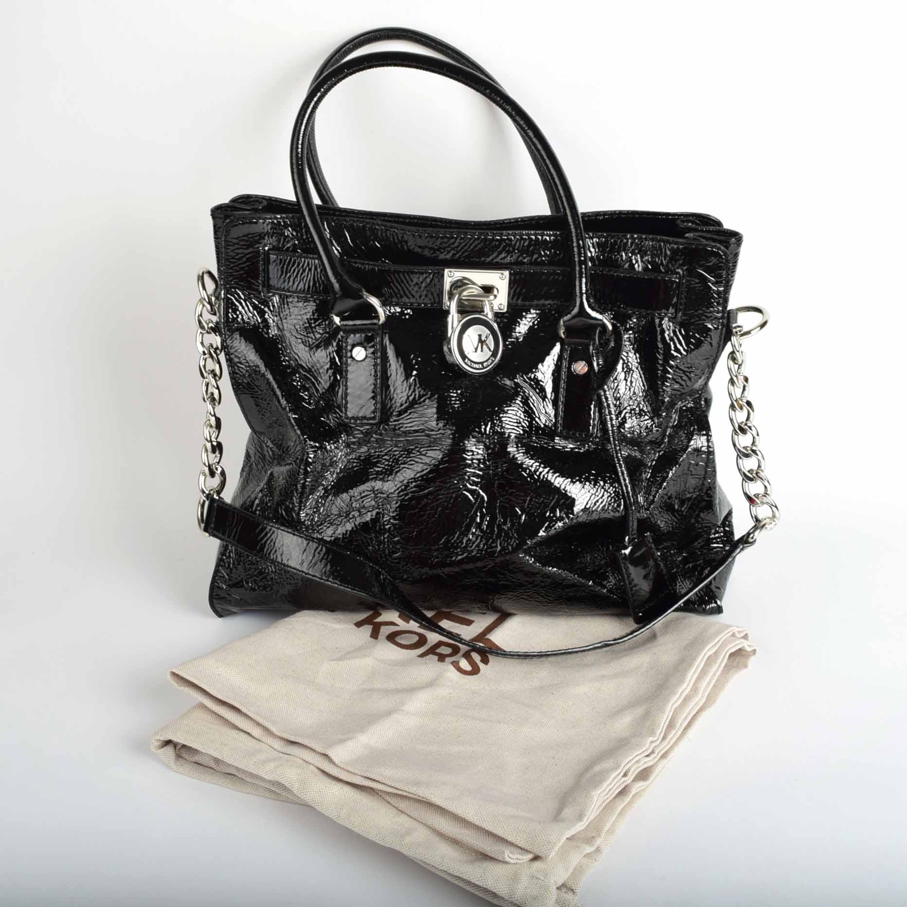 michael kors black patent leather tote