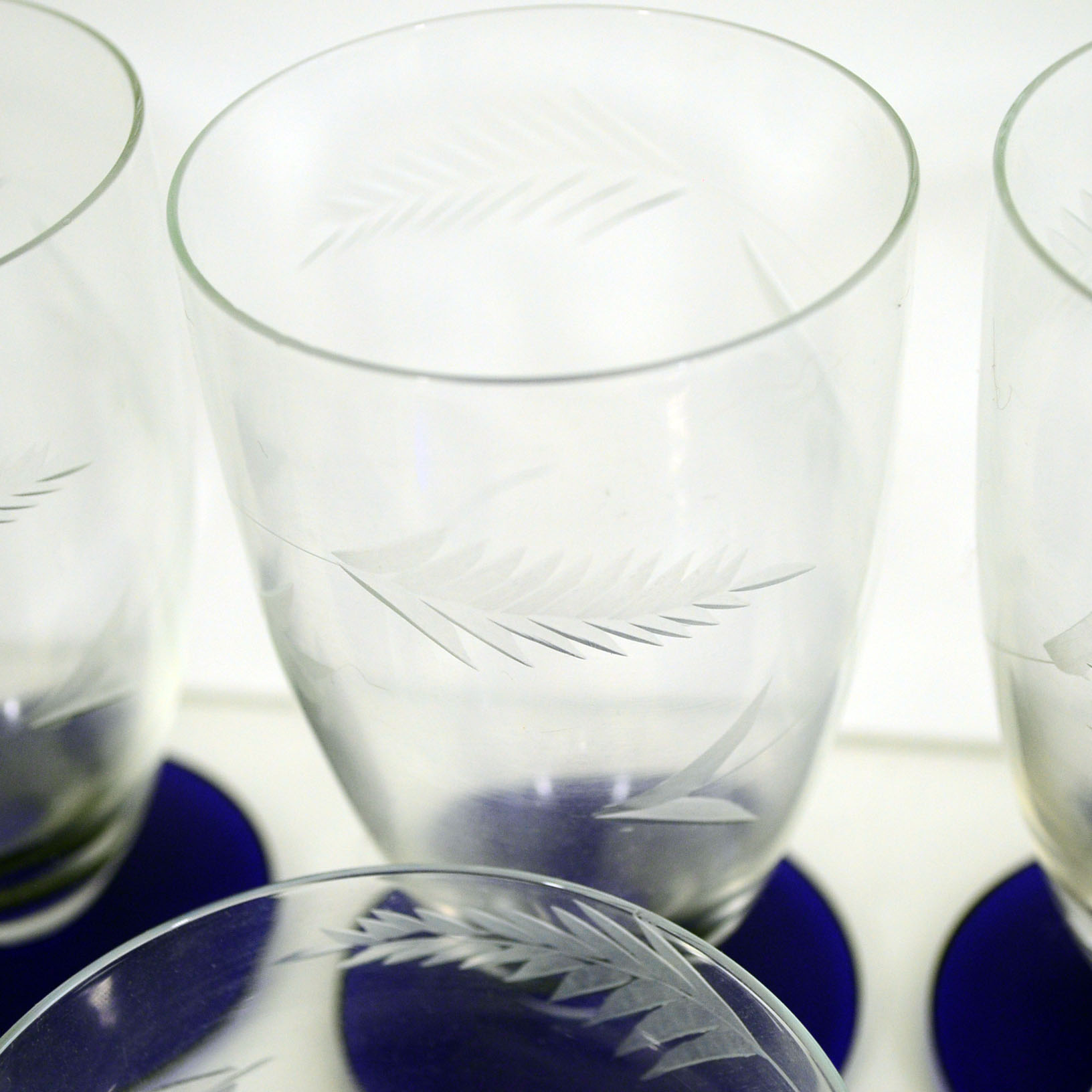 Set of Hand Blown Etched Glass Cups EBTH