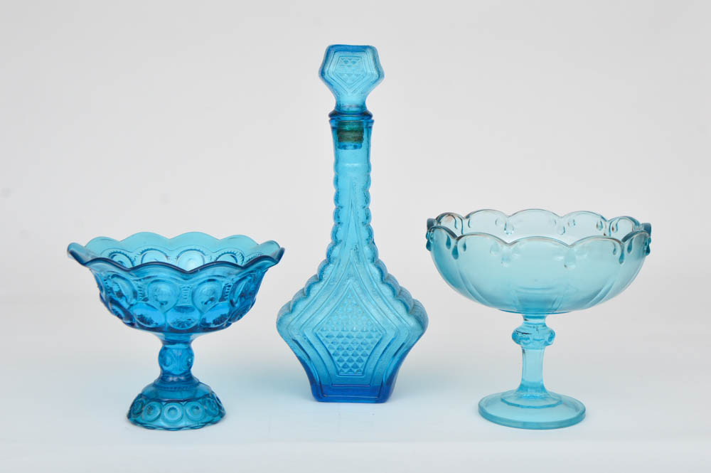Large Variety of Colored Pressed Glass Serveware EBTH