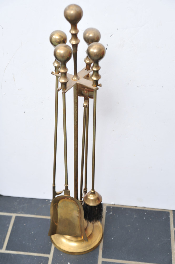 Vintage Brass Fireplace Tools and Screen EBTH