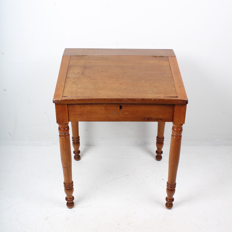 Antique Slant Top Writing Desk With Lift Top Ebth