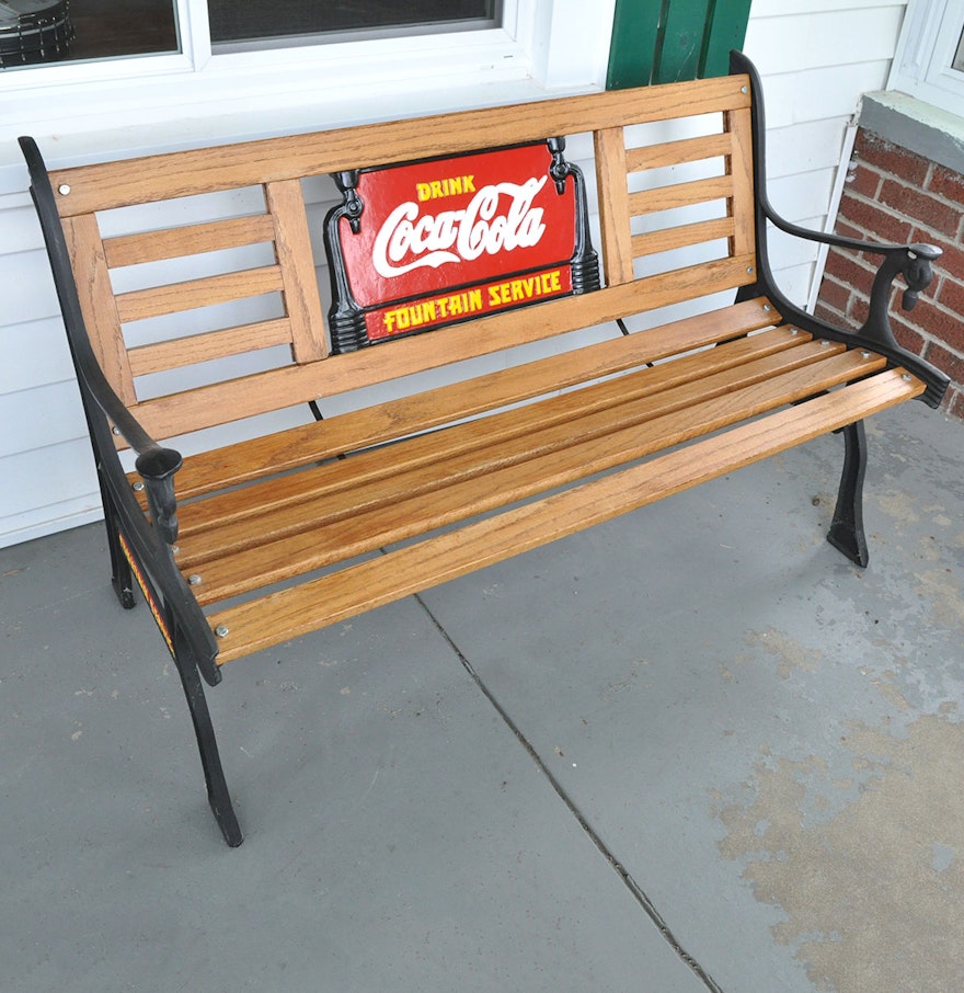 Coca Cola Park Bench For Sale Reproduction Oak and Cast Iron Coca-Cola Bench : EBTH