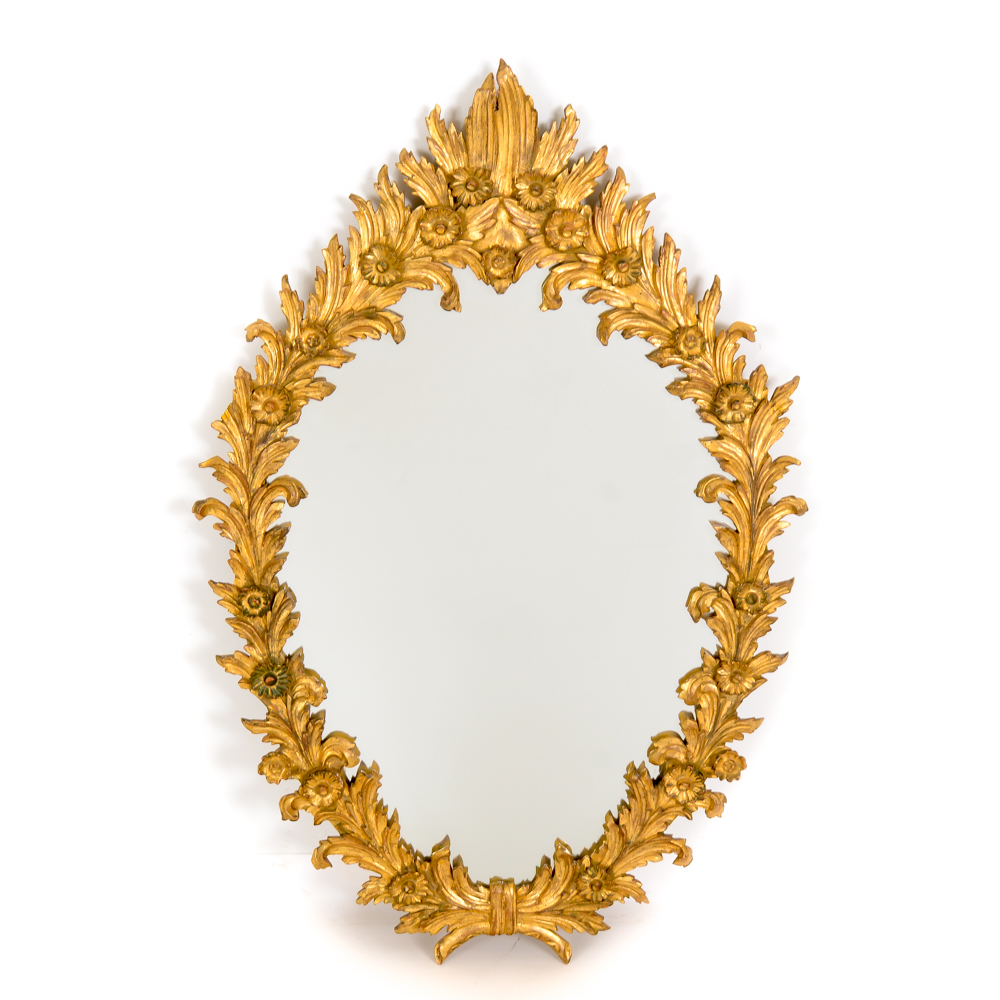 Vintage Italian Gilt Plaster Oval Wall Hanging Mirror EBTH
