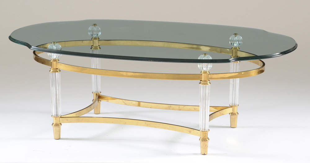 Contemporary Oval Glass Coffee Table on Brass Tone Metal Base EBTH